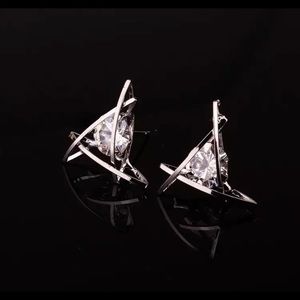 Silver Crystal Triangles Studs